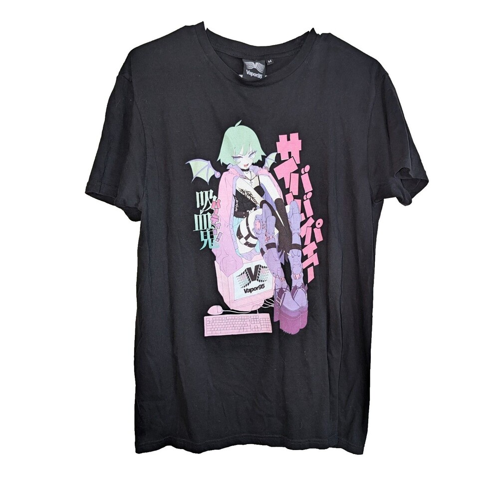 Vapor95 Vampire Cyberpunk Anime Girl T-Shirt Black M Graphic Tee Y2K Alt